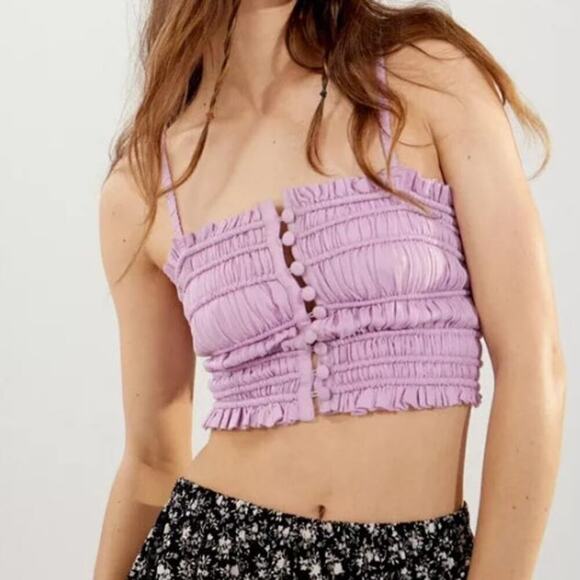Urban Outfitters Women's Button Front Smocked Ruched Cropped Top Size M Purple - Picture 1 of 8